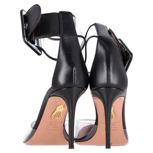 Aquazzura PVC Ankle Strap Sandals in Black Leather